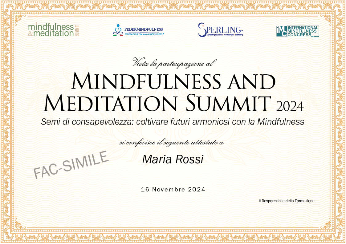 attestato mindfulness summit 2024 fac-simile